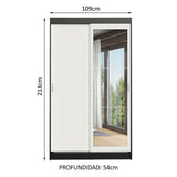 Closet Tokio Negro y Blanco 109x218cm con Espejo con Dos Cajones y con Cinco Entrepaños - CLOSETS | Bylmo