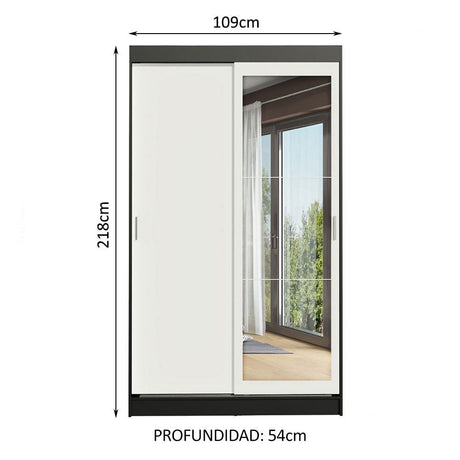 Closet Tokio Negro y Blanco 109x218cm con Espejo con Dos Cajones y con Cinco Entrepaños - CLOSETS | Bylmo