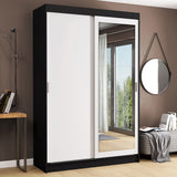 Closet Tokio Negro y Blanco 109x218cm con Espejo con Dos Cajones y con Cinco Entrepaños - CLOSETS | Bylmo