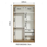Closet Tokio Marron y Negro 109x218cm con Dos Cajones y con Cinco Entrepaños - CLOSETS | Bylmo