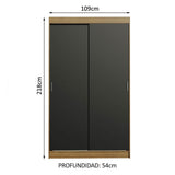 Closet Tokio Marron y Negro 109x218cm con Dos Cajones y con Cinco Entrepaños - CLOSETS | Bylmo
