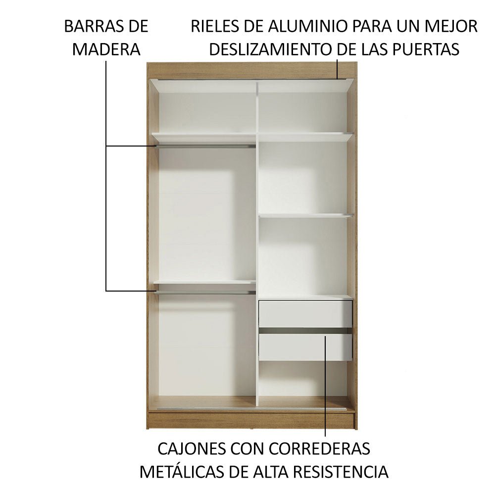 Closet Tokio Marron y Negro 109x218cm con Espejo con Dos Cajones y con Cinco Entrepaños - CLOSETS | Bylmo