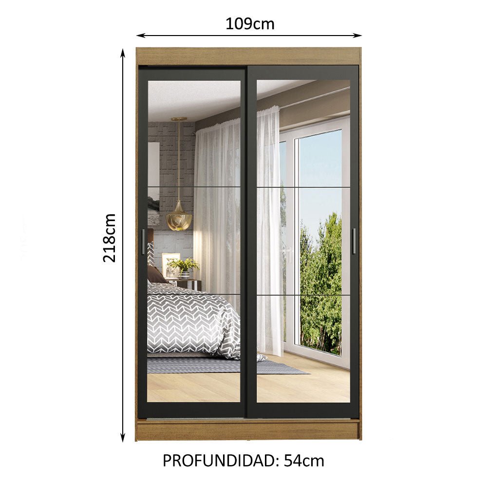 Closet Tokio Marron y Negro 109x218cm con Un Espejo con Dos Cajones y con Cinco Entrepaños - CLOSETS | Bylmo