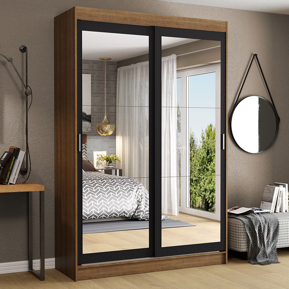 Closet Tokio Marron y Negro 109x218cm con Un Espejo con Dos Cajones y con Cinco Entrepaños - CLOSETS | Bylmo