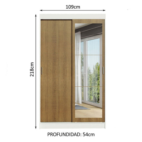 Closet Tokio Blanco y Marron 109x218cm con Espejo con Dos Cajones y con Cinco Entrepaños - CLOSETS | Bylmo