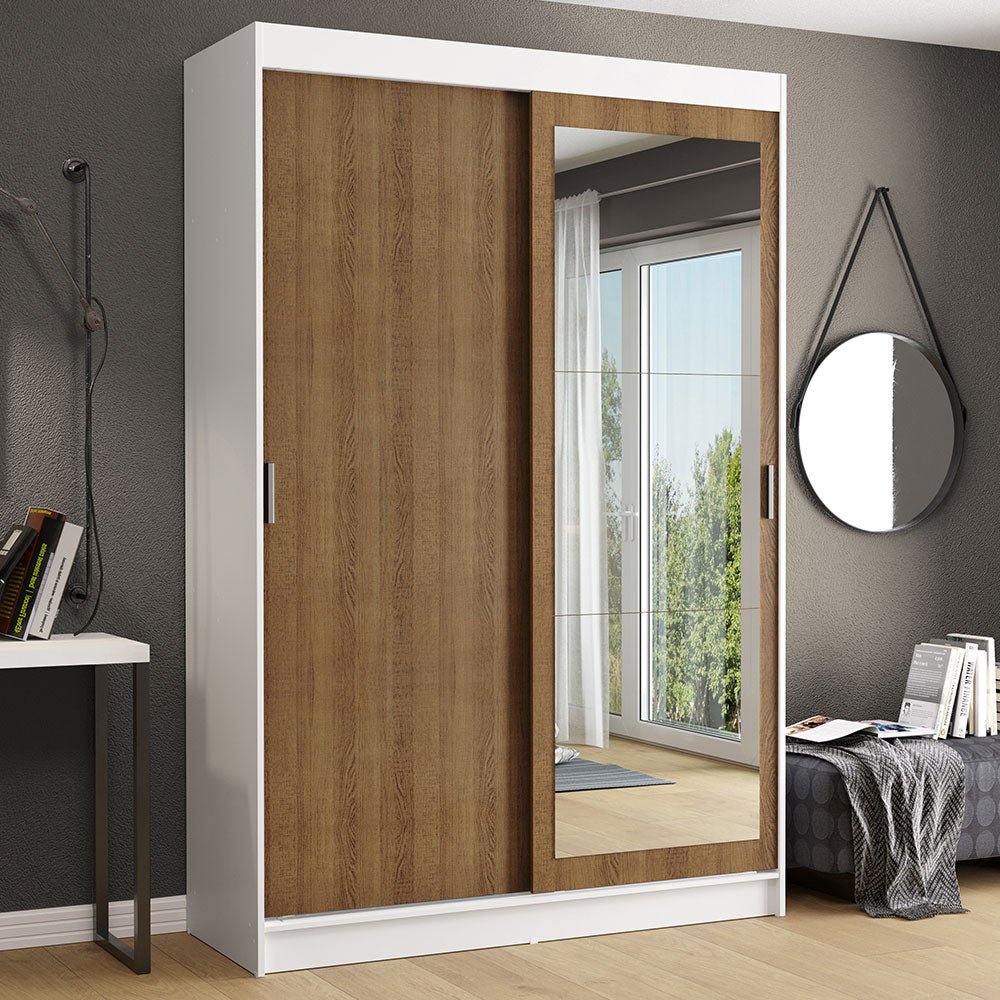 Closet Tokio Blanco y Marron 109x218cm con Espejo con Dos Cajones y con Cinco Entrepaños - CLOSETS | Bylmo