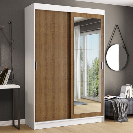 Closet Tokio Blanco y Marron 109x218cm con Espejo con Dos Cajones y con Cinco Entrepaños - CLOSETS | Bylmo