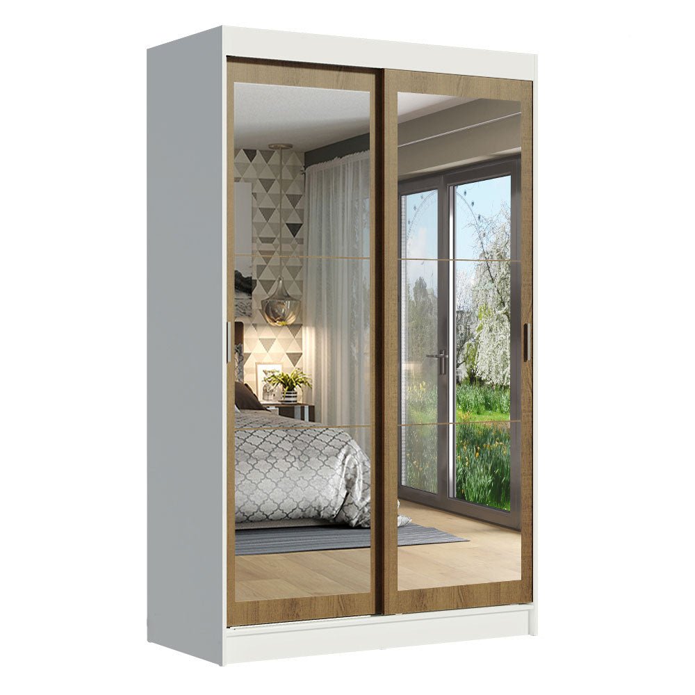 Closet Tokio Blanco y Marron 109x218cm con Espejo con Dos Cajones y con Cinco Entrepaños - CLOSETS | Bylmo