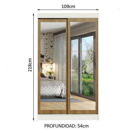 Closet Tokio Blanco y Marron 109x218cm con Espejo con Dos Cajones y con Cinco Entrepaños - CLOSETS | Bylmo