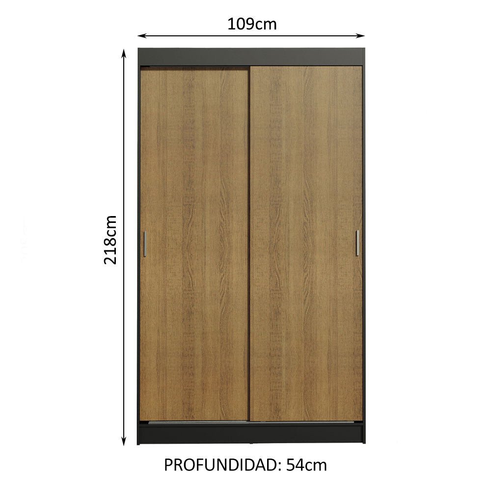 Closet Tokio Negro y Marrón 109x218cm con Dos Cajones y con Cinco Entrepaños - CLOSETS | Bylmo