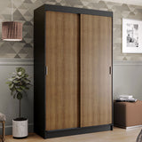 Closet Tokio Negro y Marrón 109x218cm con Dos Cajones y con Cinco Entrepaños - CLOSETS | Bylmo