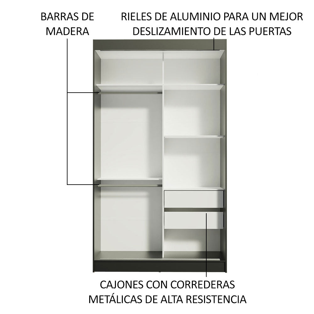 Closet Tokio Negro y Marrón 109x218cm con Dos Cajones y con Cinco Entrepaños - CLOSETS | Bylmo