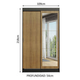 Closet Tokio Negro y Marron 109x218cm con Espejo con Dos Cajones Cinco Entrepaños y Siete Compartimientos - CLOSETS | Bylmo