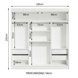 Closet Tokio Blanco y Gris 180x205cm con Cuatro Cajones y con Seis Entrepaños - CLOSETS | Bylmo
