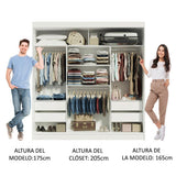 Closet Tokio Blanco y Gris 180x205cm con Cuatro Cajones y con Seis Entrepaños - CLOSETS | Bylmo