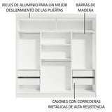 Closet Tokio Blanco y Gris 180x205cm con Cuatro Cajones y con Seis Entrepaños - CLOSETS | Bylmo
