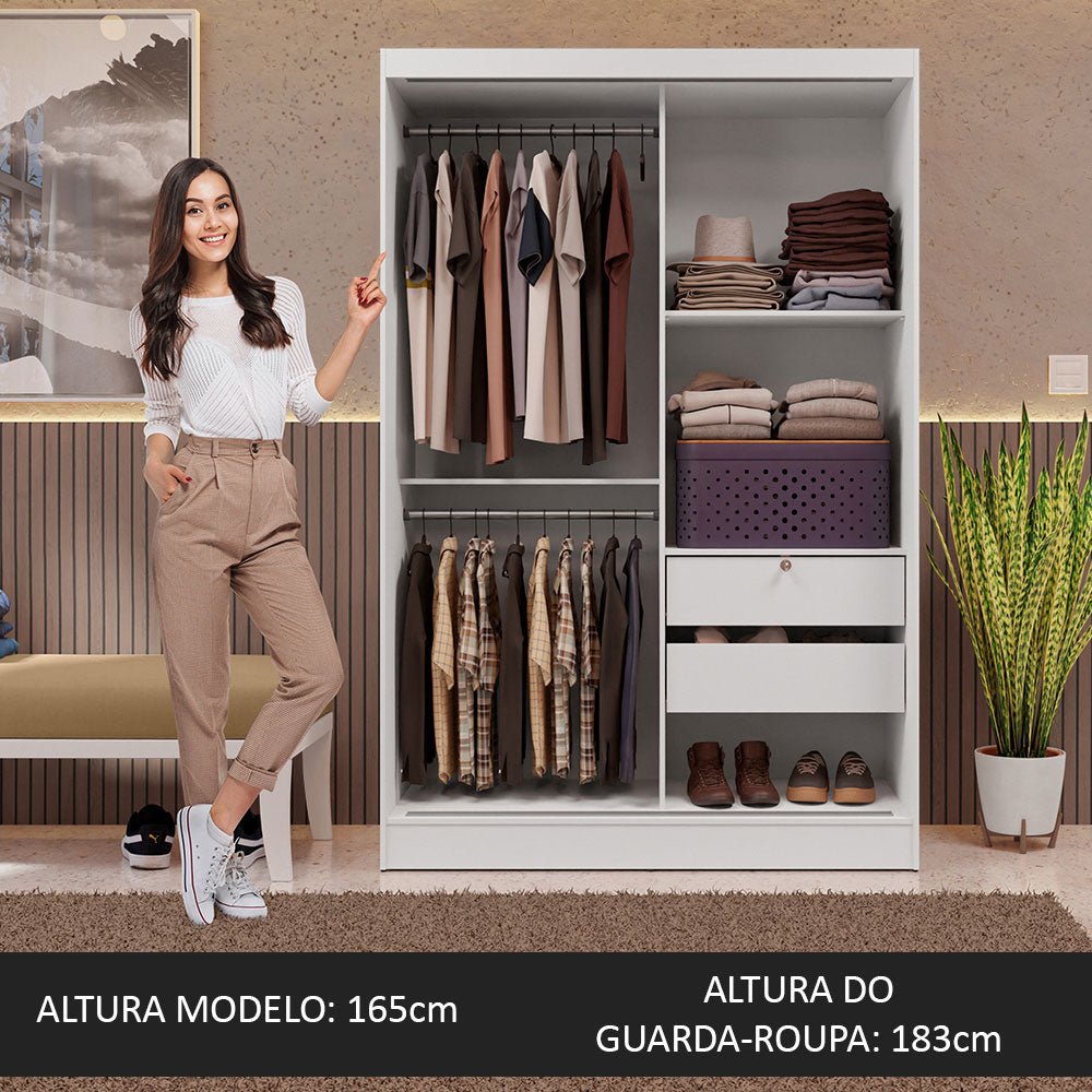 Closet Max Blanco 119x183cm con Un Espejo con Dos Cajones y con Tres Entrepaños - CLOSETS | Bylmo