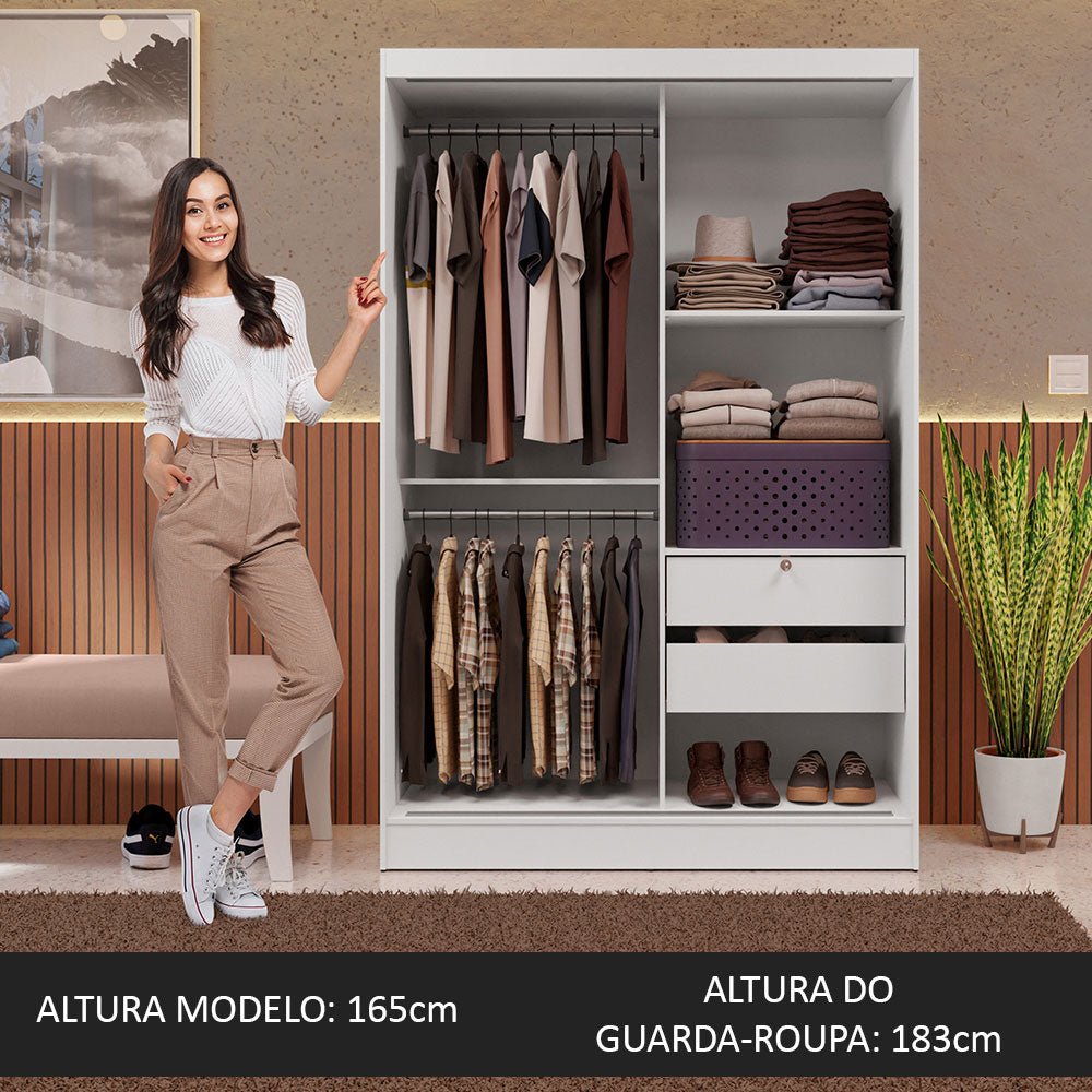 Closet Max Blanco 119x183cm con Espejo con Dos Cajones y con Tres Entrepaños - CLOSETS | Bylmo
