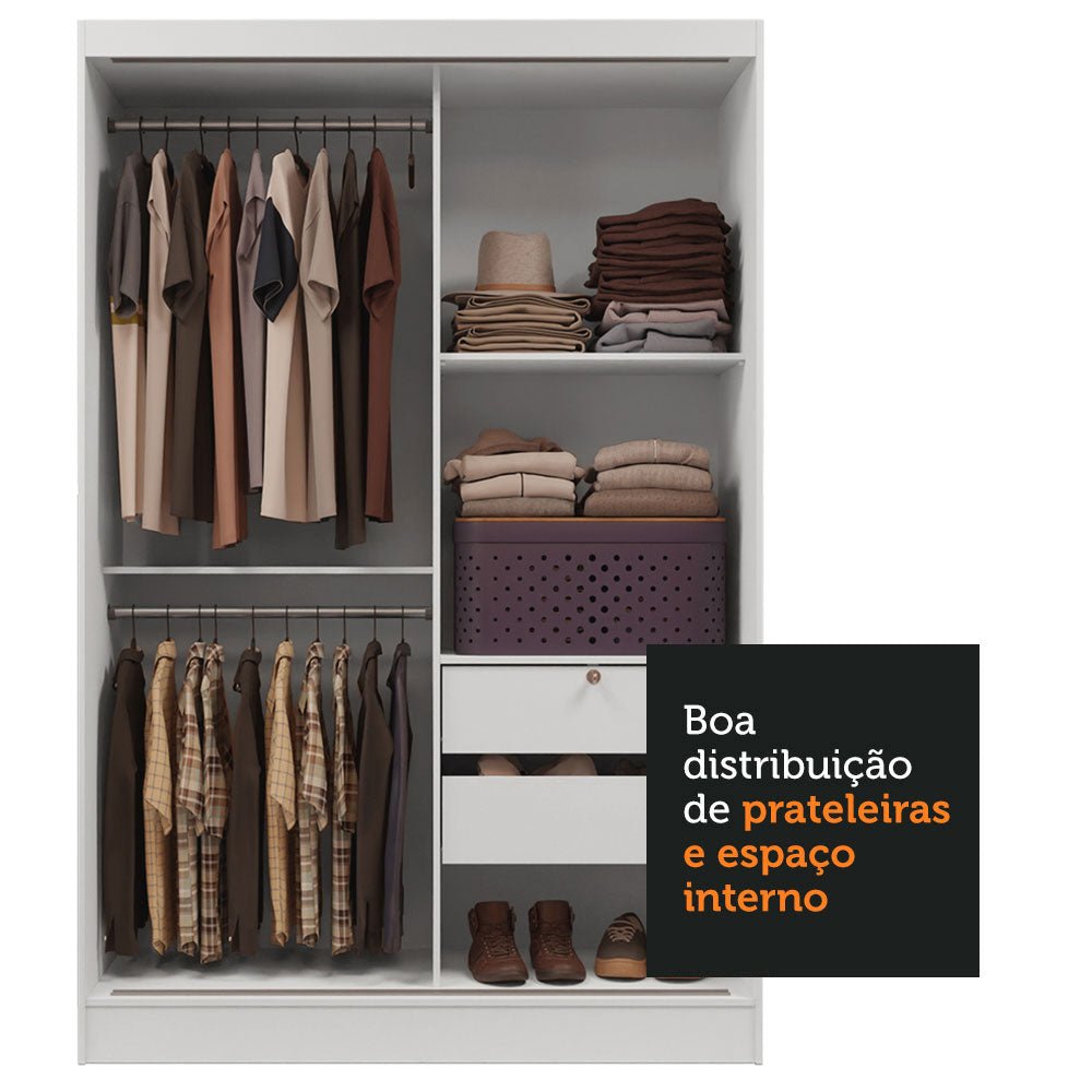 Closet Max Blanco 119x183cm con Espejo con Dos Cajones y con Tres Entrepaños - CLOSETS | Bylmo