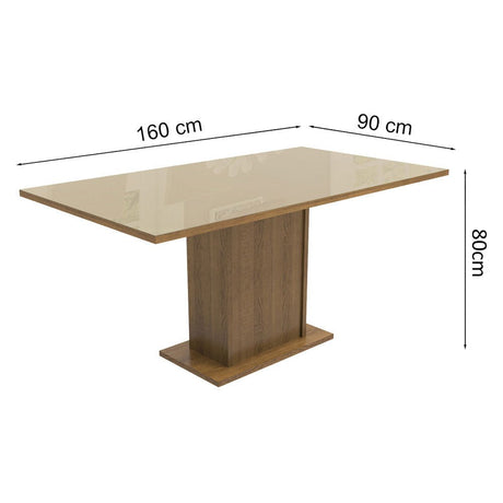 Comedor Marron y Crema 160x80cm Rectangular de Seis Puestos sin Sillas y con Cubierta de Cristal - COMEDORES | Bylmo