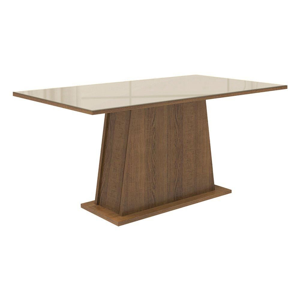 Comedor Marron y Crema 160x79cm Rectangular de Seis Puestos sin Sillas y con Cubierta de Cristal - COMEDORES | Bylmo