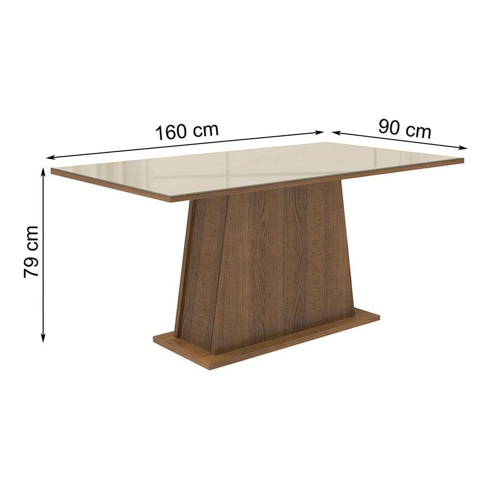Comedor Marron y Crema 160x79cm Rectangular de Seis Puestos sin Sillas y con Cubierta de Cristal - COMEDORES | Bylmo
