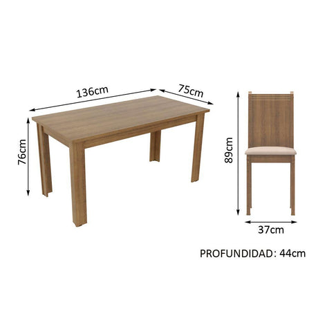 Comedor Rosie Marron y Beige 136x76cm Cuadrado de 4 Puestos con 4 Sillas - COMEDORES | Bylmo