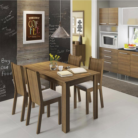 Comedor Rosie Marron y Beige 136x76cm Cuadrado de 4 Puestos con 4 Sillas - COMEDORES | Bylmo