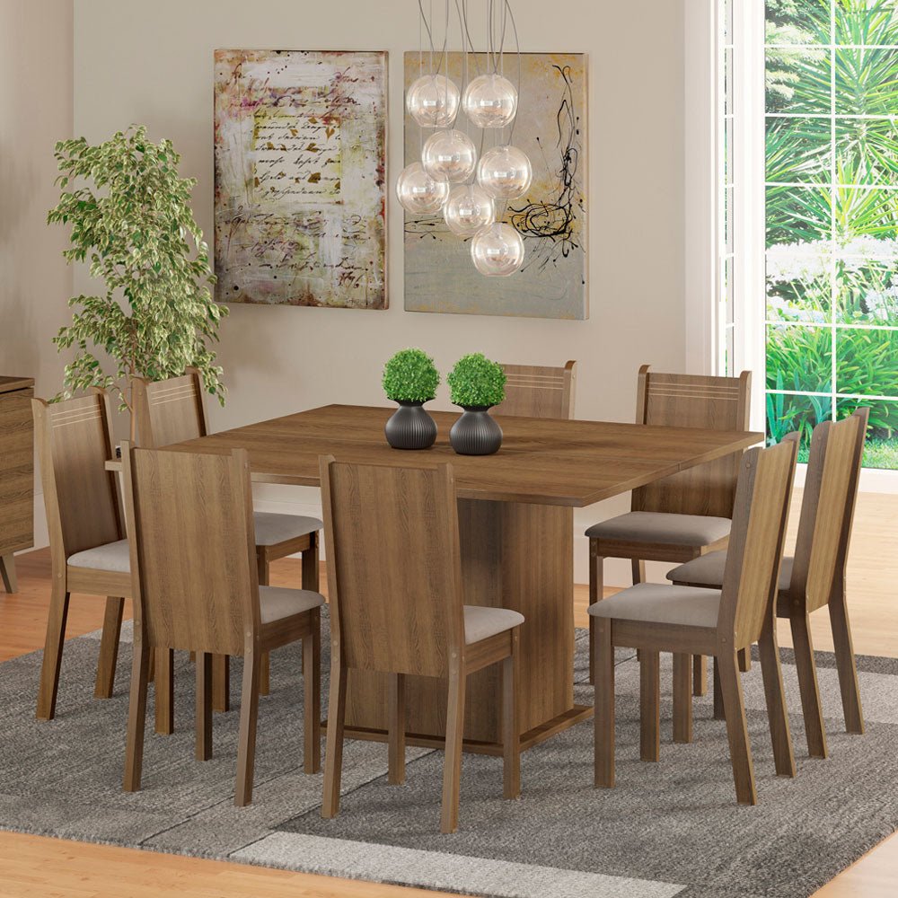 Comedor Clarice Marron y Beige 136x77cm Cuadrado de 8 Puestos con 8 Sillas - COMEDORES | Bylmo