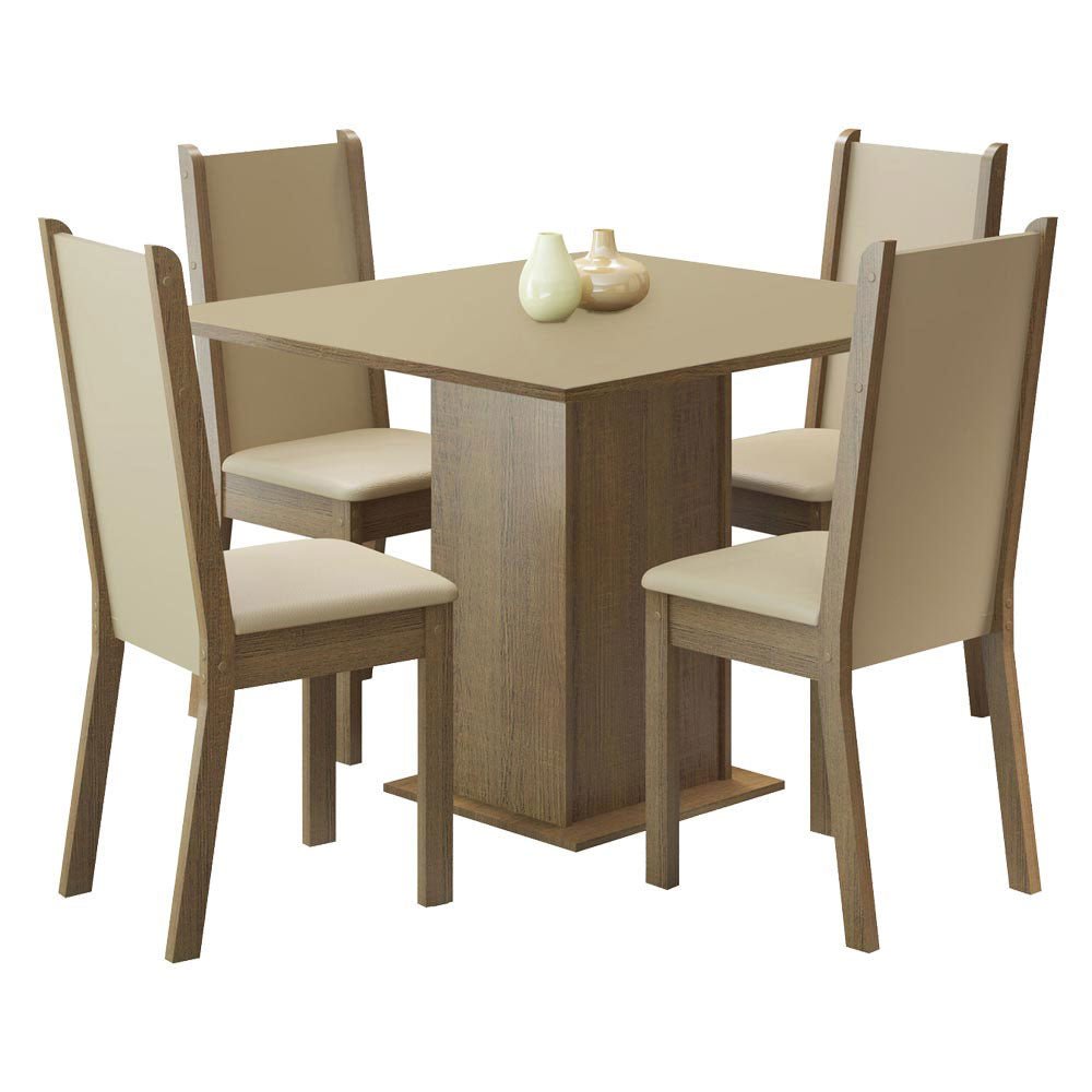 Comedor Alana Marron y Crema 90x78cm Cuadrado de 4 Puestos con 4 Sillas - COMEDORES | Bylmo