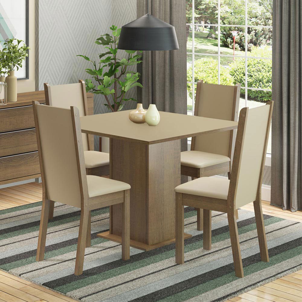 Comedor Alana Marron y Crema 90x78cm Cuadrado de 4 Puestos con 4 Sillas - COMEDORES | Bylmo