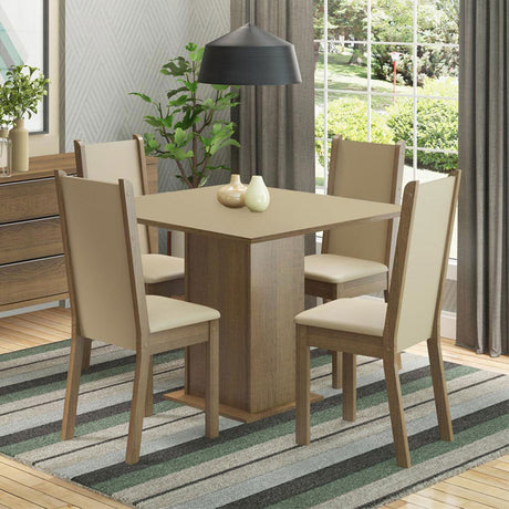 Comedor Alana Marron y Crema 90x78cm Cuadrado de 4 Puestos con 4 Sillas - COMEDORES | Bylmo