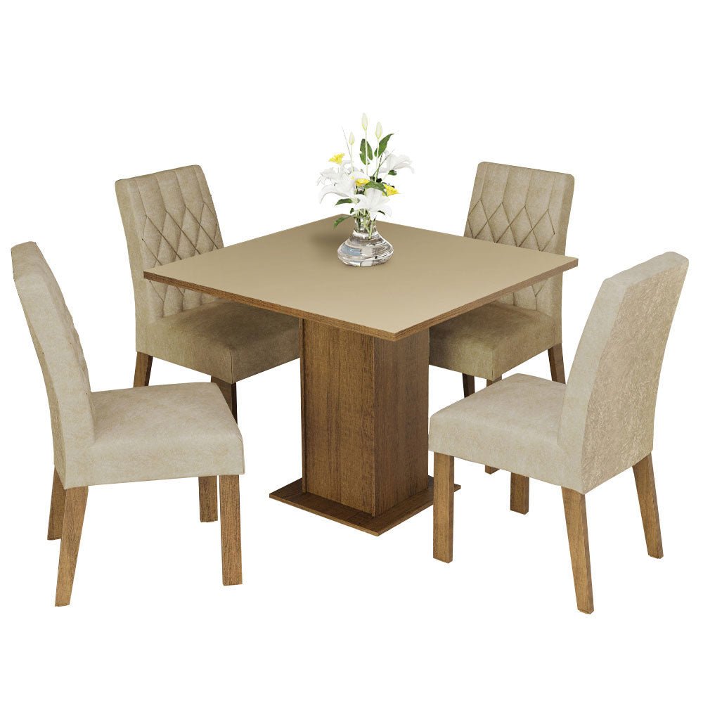 Comedor Livia Marron y Crema 90x78cm Cuadrado de 4 Puestos con 4 Sillas - COMEDORES | Bylmo