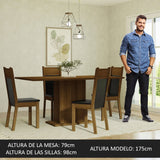 Comedor Elisa Marron y Negro 160x79cm Cuadrado de 4 Puestos con 4 Sillas - COMEDORES | Bylmo