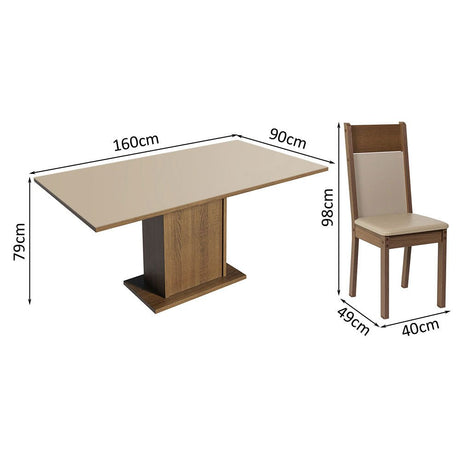 Comedor Elisa Crema y Marron 160x79cm Cuadrado de 4 Puestos con 4 Sillas - COMEDORES | Bylmo