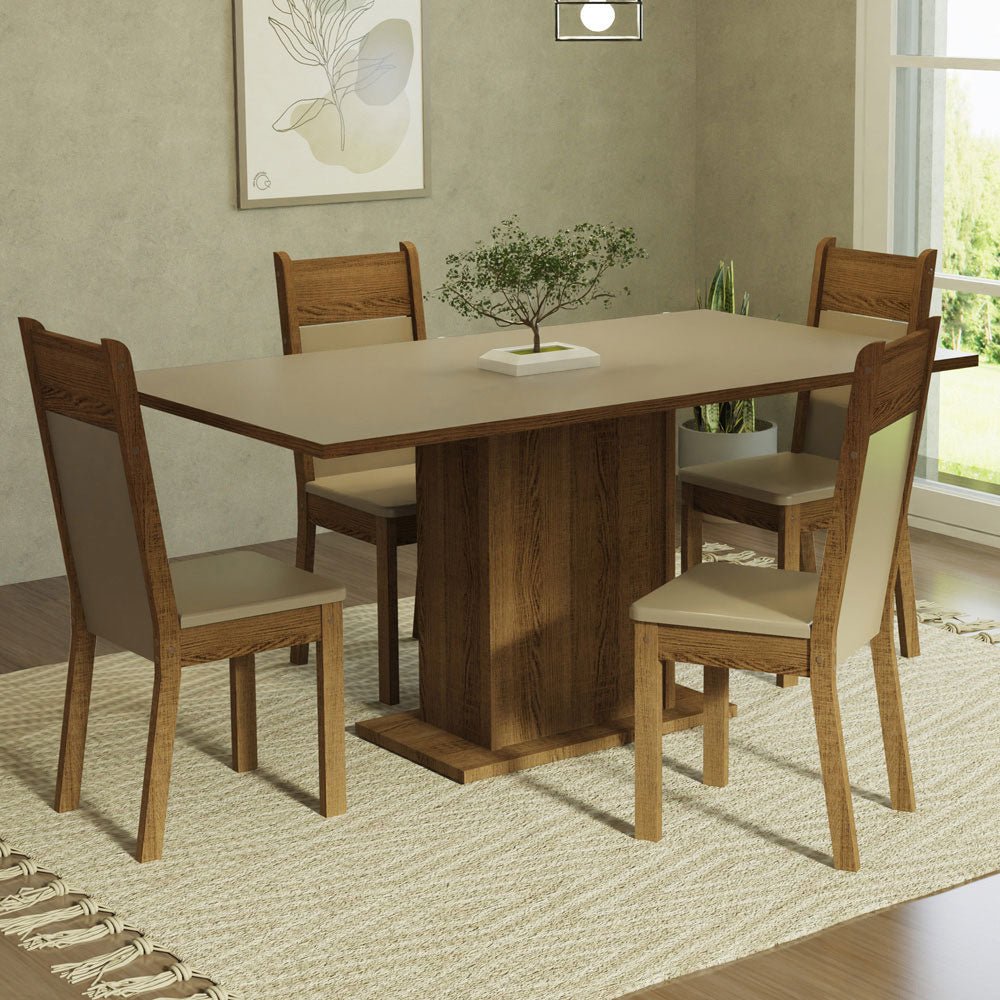Comedor Elisa Crema y Marron 160x79cm Cuadrado de 4 Puestos con 4 Sillas - COMEDORES | Bylmo