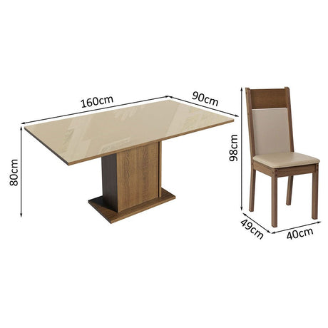 Comedor Greta Crema y Marron 160x80cm Cuadrado de 4 Puestos con 4 Sillas - COMEDORES | Bylmo