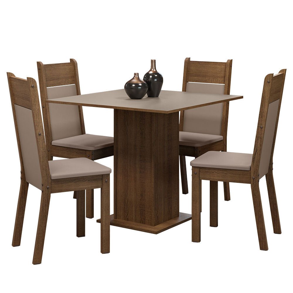 Comedor Claire Marron y Crema 90x78cm Cuadrado de 4 Puestos con 4 Sillas - COMEDORES | Bylmo