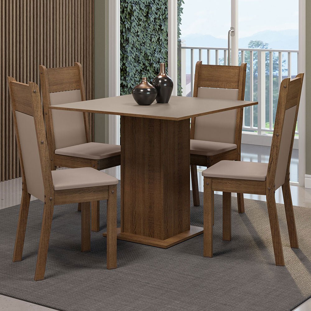 Comedor Claire Marron y Crema 90x78cm Cuadrado de 4 Puestos con 4 Sillas - COMEDORES | Bylmo