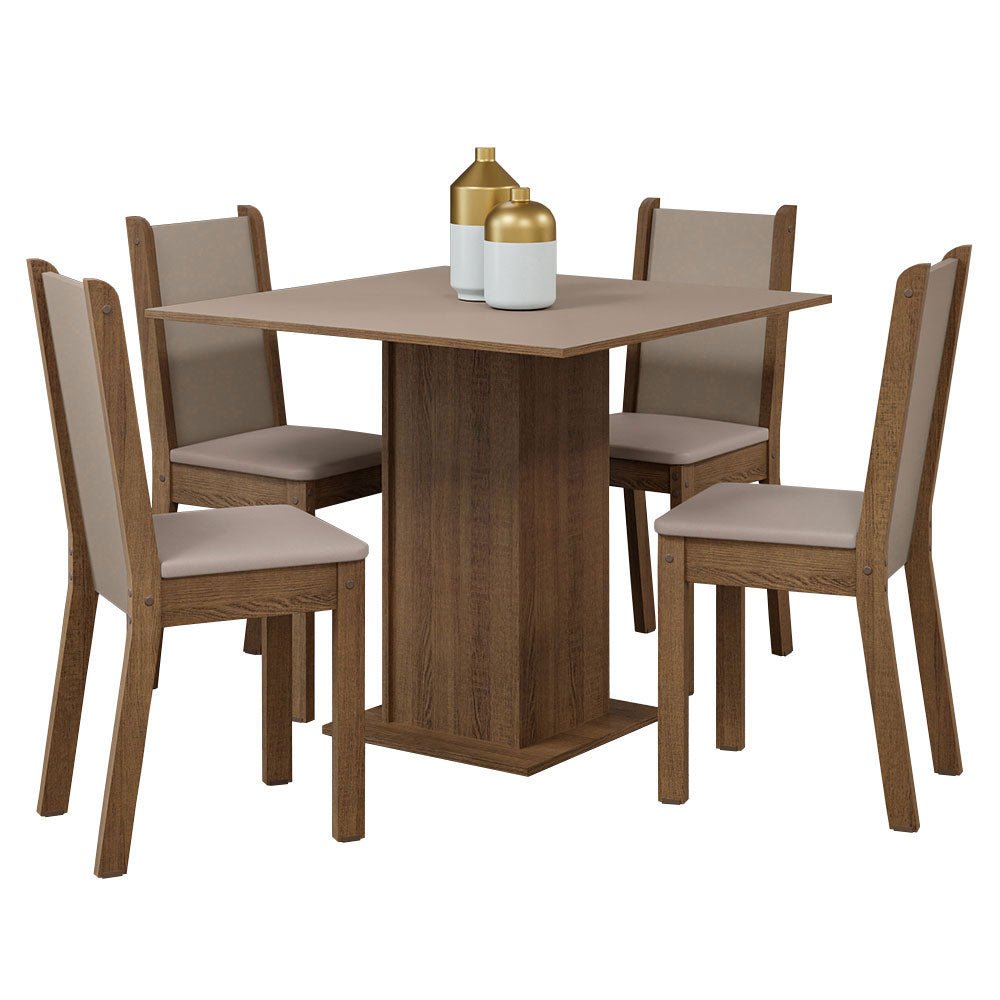 Comedor Briana Marron y Crema 90x78cm Cuadrado de 4 Puestos con 4 Sillas - COMEDORES | Bylmo