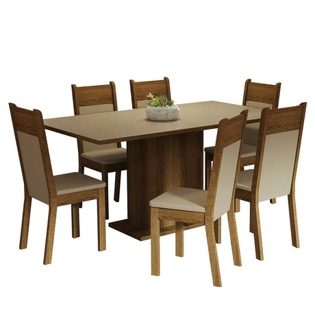 Comedor Augusta Crema y Marron 160x79cm Cuadrado de 6 Puestos con 6 Sillas - COMEDORES | Bylmo