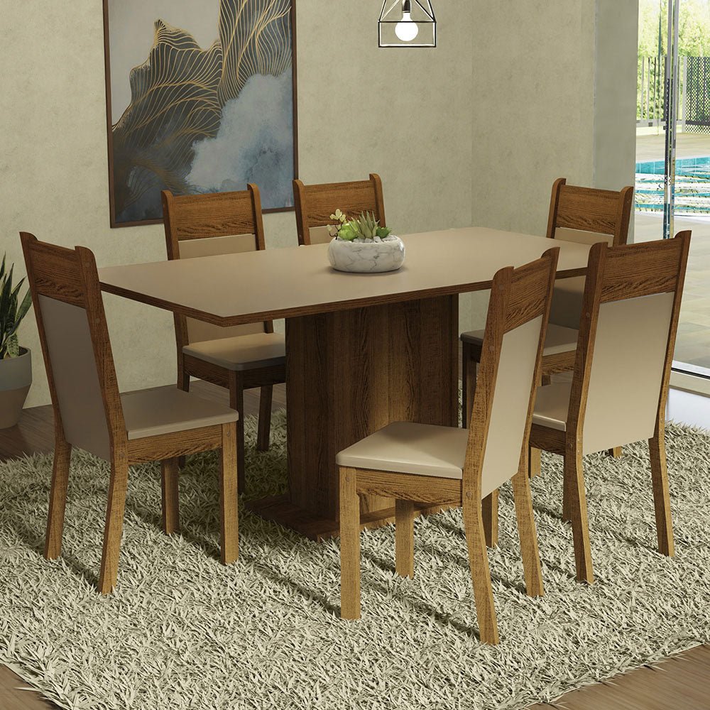 Comedor Augusta Crema y Marron 160x79cm Cuadrado de 6 Puestos con 6 Sillas - COMEDORES | Bylmo
