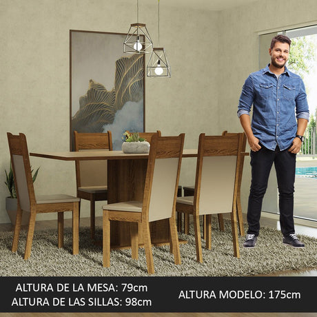 Comedor Augusta Crema y Marron 160x79cm Cuadrado de 6 Puestos con 6 Sillas - COMEDORES | Bylmo