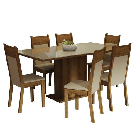 Comedor Francine Crema y Marron 160x80cm Cuadrado de 6 Puestos con 6 Sillas - COMEDORES | Bylmo