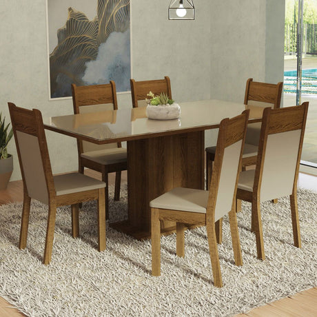 Comedor Francine Crema y Marron 160x80cm Cuadrado de 6 Puestos con 6 Sillas - COMEDORES | Bylmo