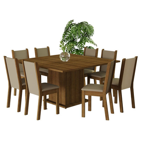 Comedor Marisa Marron y Crema 136x77cm Cuadrado de 8 Puestos con 8 Sillas - COMEDORES | Bylmo