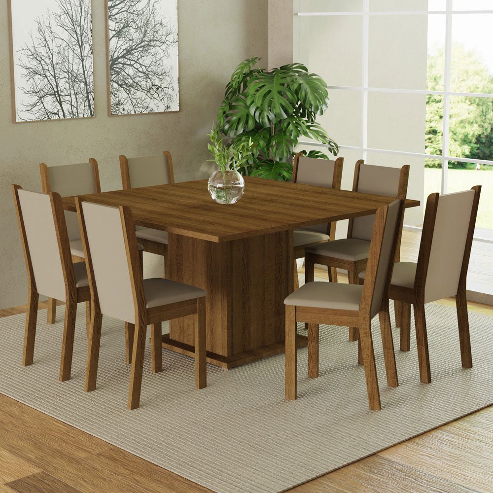 Comedor Marisa Marron y Crema 136x77cm Cuadrado de 8 Puestos con 8 Sillas - COMEDORES | Bylmo