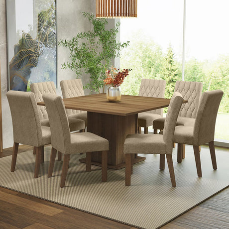 Comedor Leila Marron y Beige 136x77cm Cuadrado de 8 Puestos con 8 Sillas - COMEDORES | Bylmo