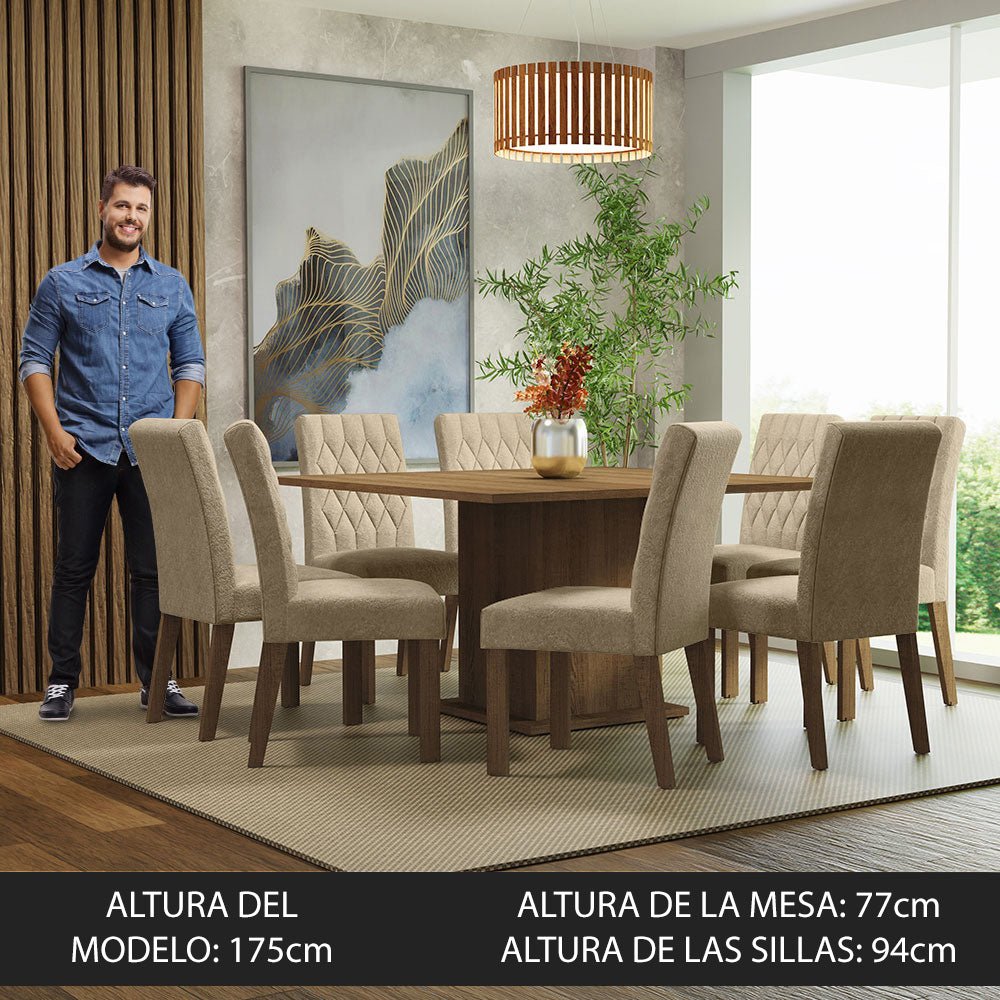 Comedor Leila Marron y Beige 136x77cm Cuadrado de 8 Puestos con 8 Sillas - COMEDORES | Bylmo
