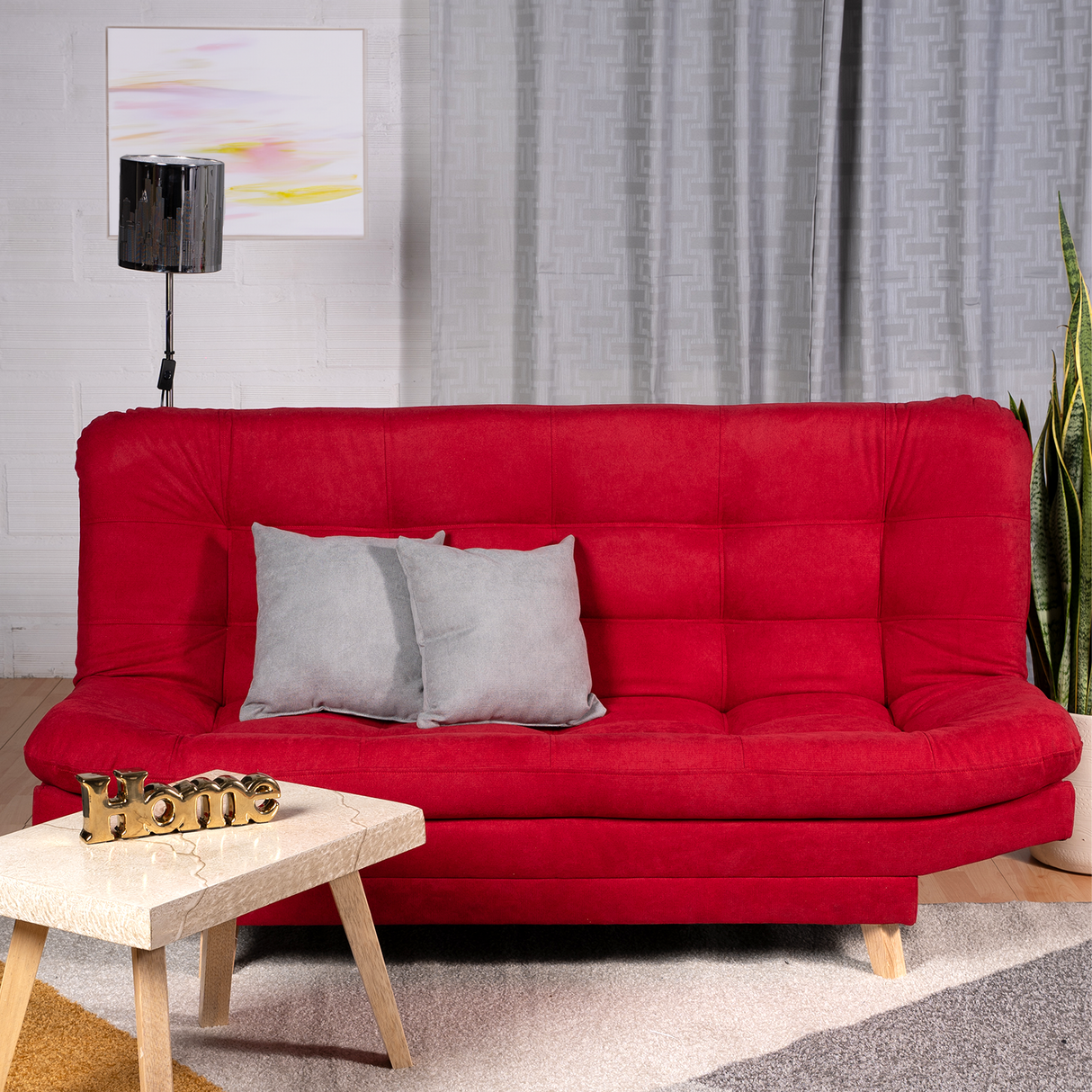 Sofá Cama Valencia Rojo 180x85cm De Tres Puestos Antifluido con Patas y Dos Cojines Decorativos - SOFAS Y POLTRONAS | Bylmo